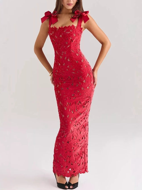 Stylish Slit Tie Shoulder Maxi Dress